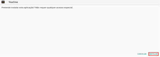 Tela de instalação do YouCine
